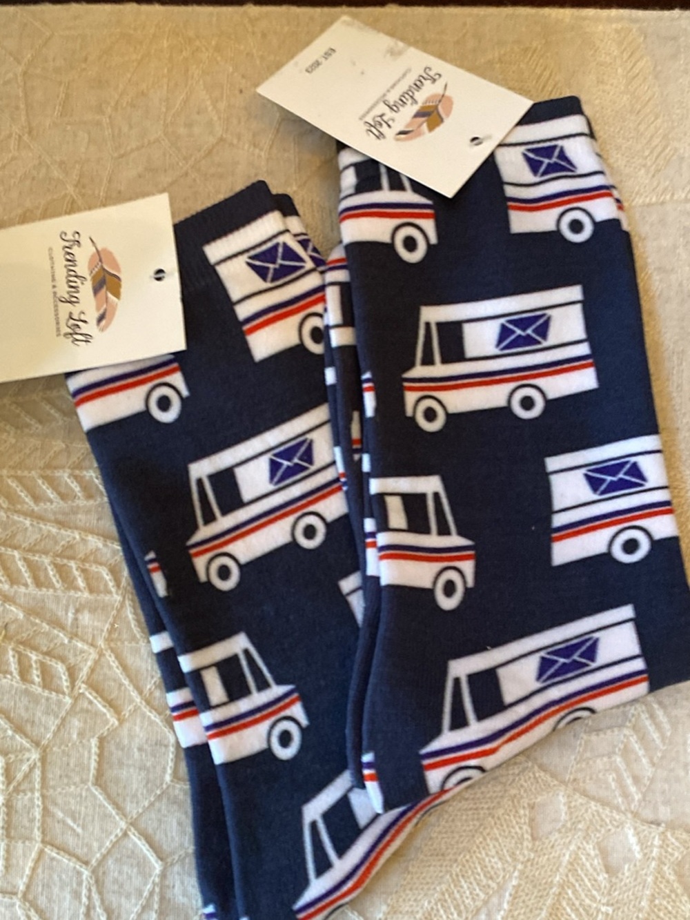 Navy Delivery Truck Crew Socks - Novelty Mailbox Print